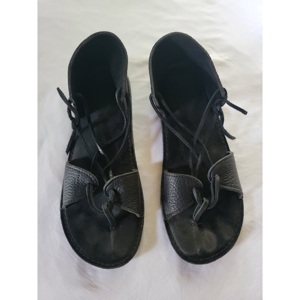 Nativearth Black Leather Sandals - Vibram Sole - Unisex (Women's 12, Men's 10.5)